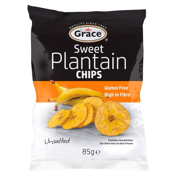 Grace Sweet Ripe Plantain Chips Unsalted 85G, Imported from Britain