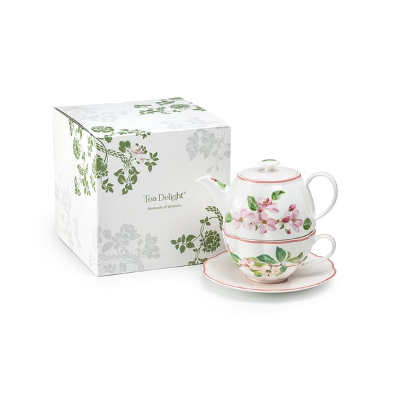 Grace Teaware Apple Blossom Pink Bone China Tea For One Set with Gift Box