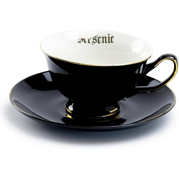 Grace Teaware Arsenic Skull Black Gold Tea Cup and Saucer