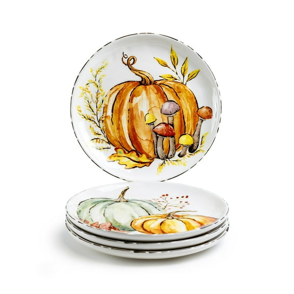 Grace Teaware Assorted Fall Pumpkins 8.75" Salad / Dessert Plates Set of 4