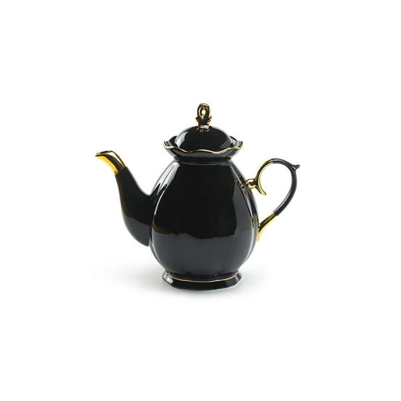 Grace Teaware Black Gold Scallop Fine Porcelain Teapot 40oz