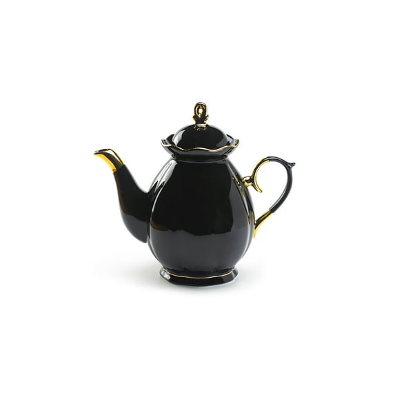 Grace Teaware Black Gold Scallop Fine Porcelain Teapot 40oz