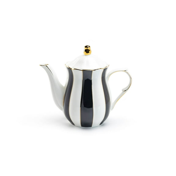 Grace Teaware Black and White Scallop Fine Porcelain Teapot 40oz