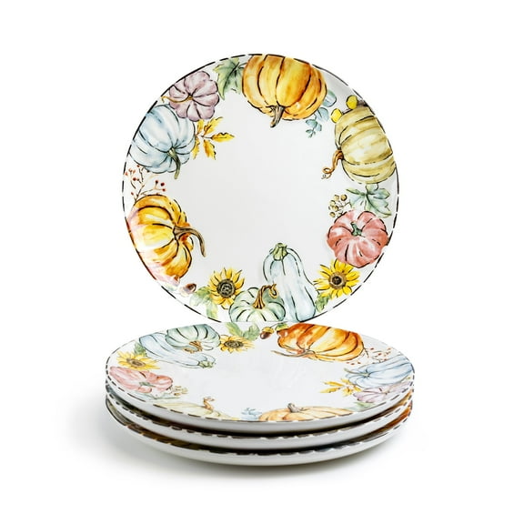 Grace Teaware Fall Pumpkins 10.5" Dinner Plates Set of 4