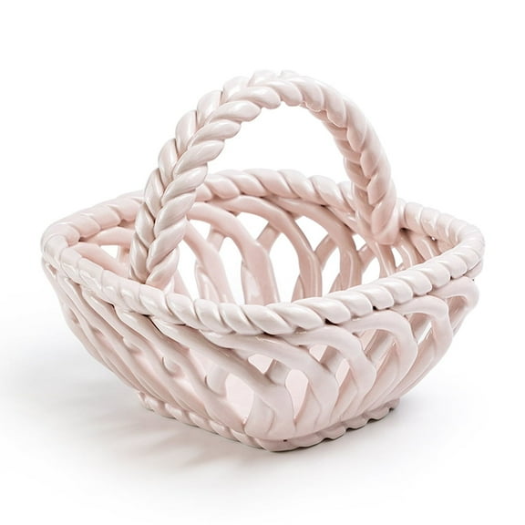 Grace Teaware Hand Woven 6" Fine Porcelain Easter Small Basket - Pink