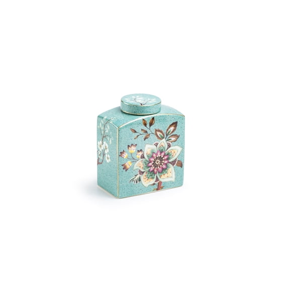 Grace Teaware Peacock Lotus Garden Green 4.5" Fine Porcelain Jar