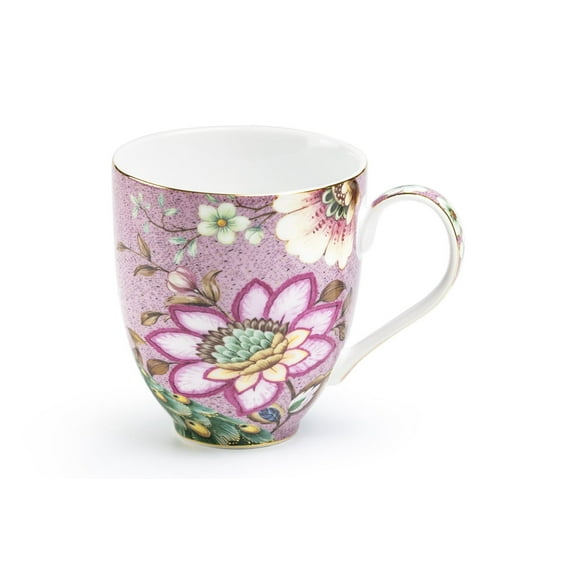 Grace Teaware Peacock Lotus Garden Pink 12oz Fine Porcelain Mug