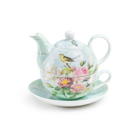 Grace Teaware Robin's Rose Garden Fine Porcelain Tea For One Set
