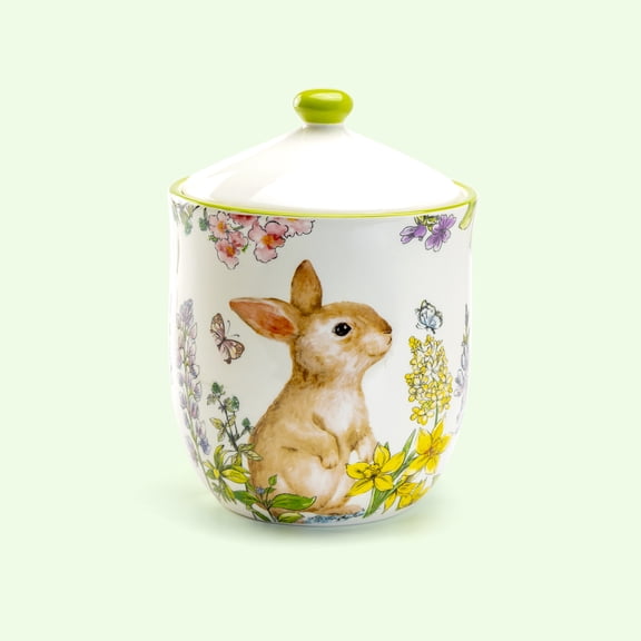 Grace Teaware Spring Garden Bunny 8" Tall Large Size Canister