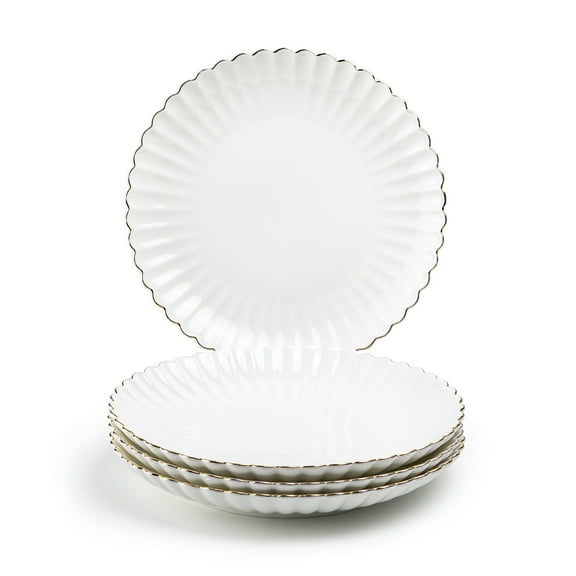 Grace Teaware White Gold Shell Fine Porcelain 10.75in Dinner Plates Set of 4