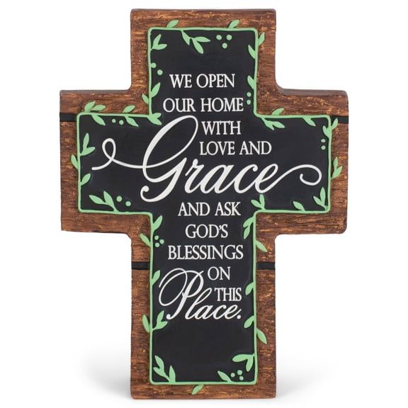 Grace This Place Cross Brown 7 inch Resin Stone Decorative Tabletop Figurine