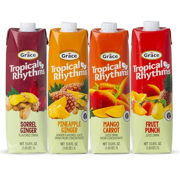 Grace Tropical Rhythms Juice 1 Liter (33.8oz) (Assorted Flavors (4 Pack)