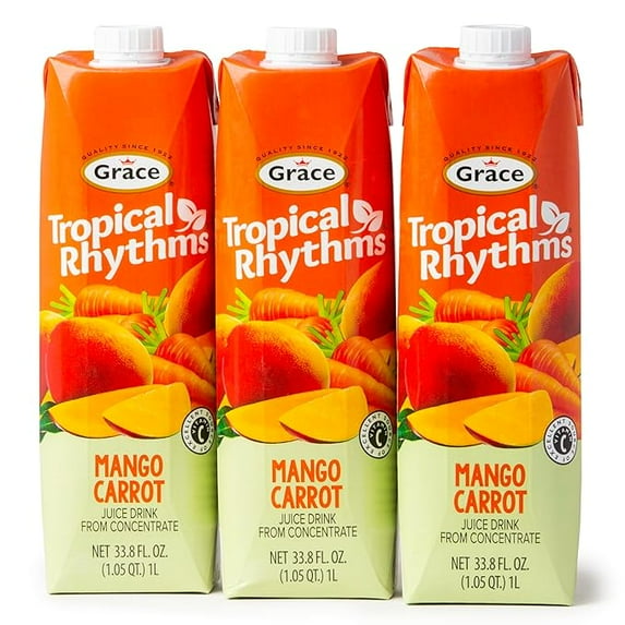 Grace Tropical Rhythms Mango Carrot Juice 1 Liter (33.8oz) (Mango Carrot (3 Pack))