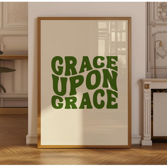 Grace Upon Grace Retro Groovy Christian Bold Typography Wall Art Unframed Paper Print