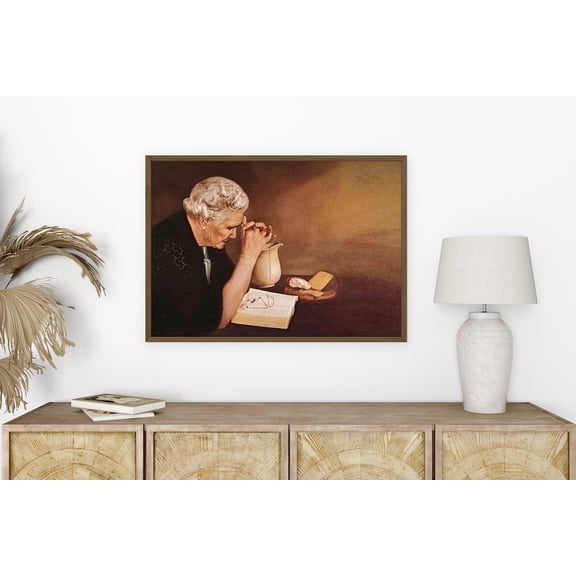 Grace Woman Praying Over Bread Print, Unframed Paper Poster 8x10in