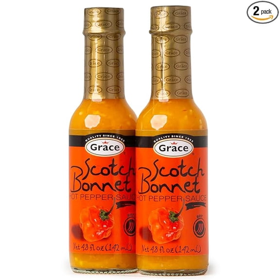 Grace Yellow Scotch Bonnet Hot Pepper Sauce 4.8oz - 2 Pack - Authentic Caribbean Hot Sauce