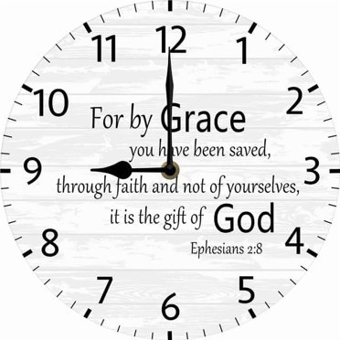 For By Grace You Have Been Saved Religious Decor Wall Clock Christian Clock Christian Gifts Her Bible Verse Clock 10 Inch Silent Non-Ticking Clock Battery Operated For Kitchen Living Room