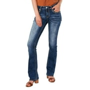 Grace in LA Cactus Scene Embroidered Mid Rise Bootcut Jeans, Size 28