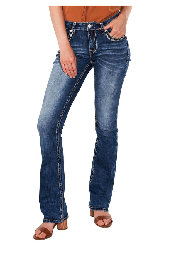 Cactus Scene Embroidered Mid Rise Bootcut Jeans, Size 29