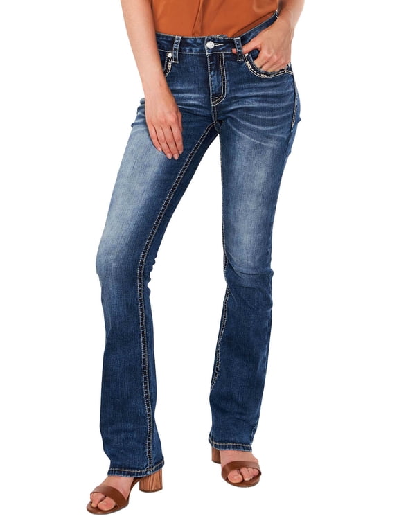 Cactus Scene Embroidered Mid Rise Bootcut Jeans, Size 29