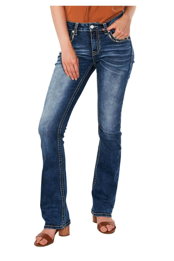 Cactus Scene Embroidered Mid Rise Bootcut Jeans, Size 30