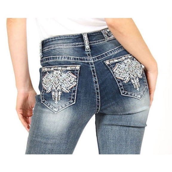 Grace in LA Jeans Women's Aztec Stitch Embroidered Easy Fit Bootcut Jeans (26)