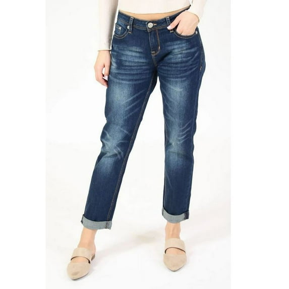 Grace in LA Jeans Women's Dark Wash Cuff Boyfriend Stretch Jeans (28)