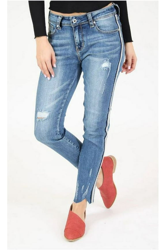 Jeans Women's Distressed Side Stripe Skinny Stretch Jeans (28)