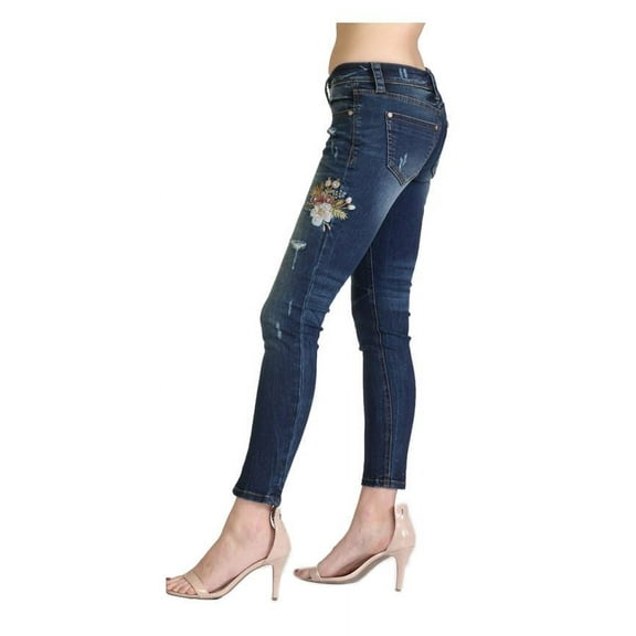 Grace in LA Jeans Women's Floral Embroidered Junior Fit Skinny Stretch Jeans (24)