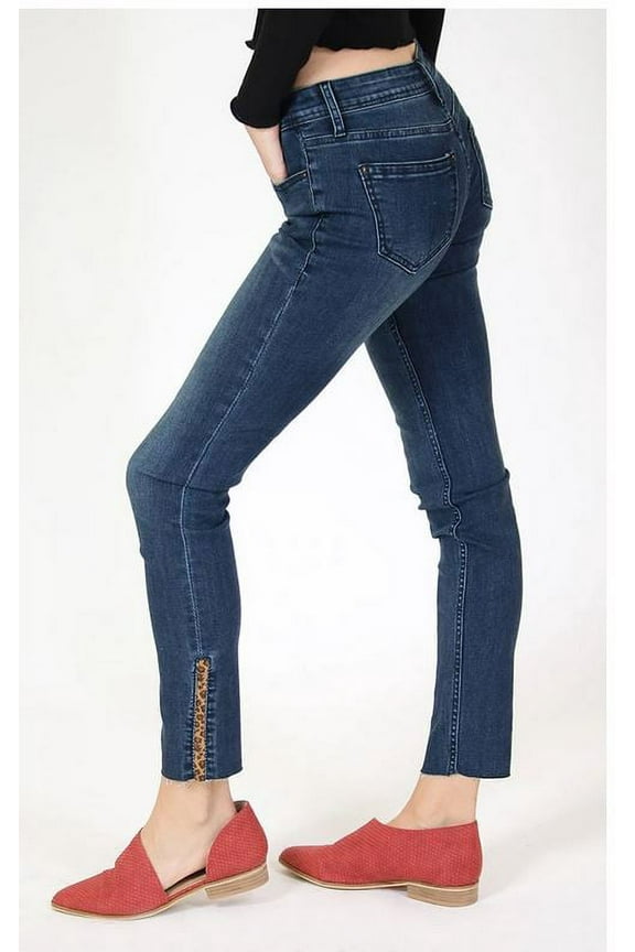 Jeans Women's Leopard Print Ankle Side Stripe Junior Fit Skinny Stretch Jeans (24)