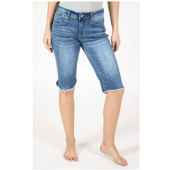 Grace in LA Jeans Women's Unfinished Hem Denim Bermuda Stretch Shorts (31)