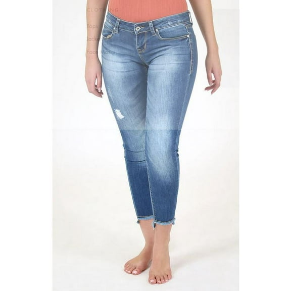Grace in LA Jeans Women's Unfinished Hem Light Wash Junior Fit Skinny Stretch Jeans (24)
