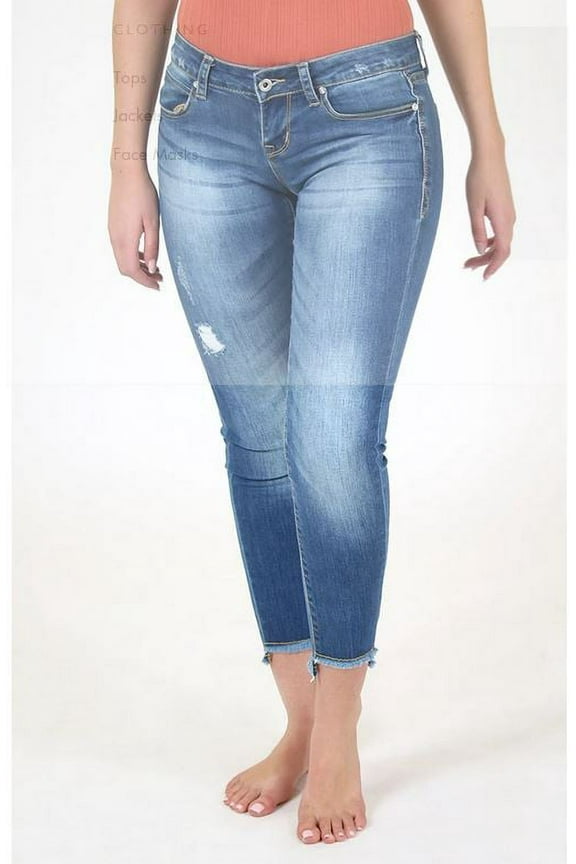 Jeans Women's Unfinished Hem Light Wash Junior Fit Skinny Stretch Jeans (29)