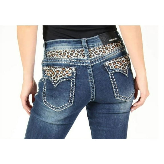 Grace in LA Jeans Women's Yoke Leopard Junior Fit Bootcut Stretch Jeans (26)