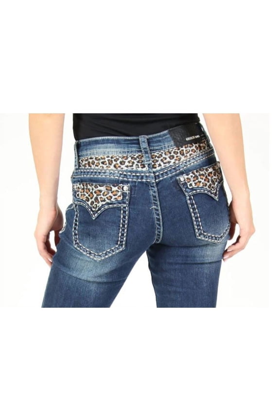 Jeans Women's Yoke Leopard Junior Fit Bootcut Stretch Jeans (26)
