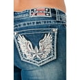 thumbnail image 1 of Grace in LA Women's Americana Star Wing Embroidered Pocket Stretch Bootcut Jeans (30, Blue), 1 of 3