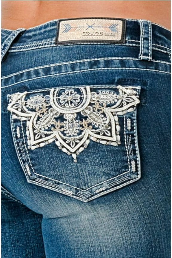 Women's Aztec Embellish Embroidered Skinny Fit Stretch Jeans (34, Blue Stonewashed)