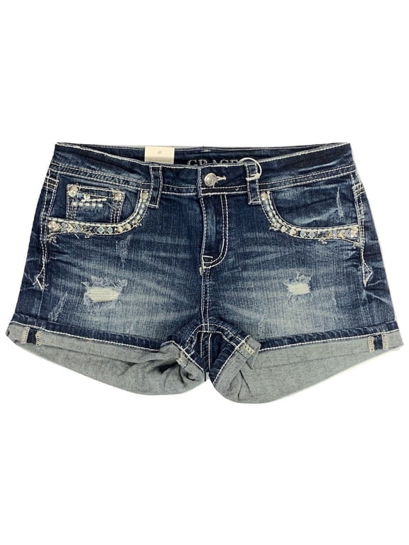 Women's Aztec Embellished Junior Fit Denim Shorts (25)