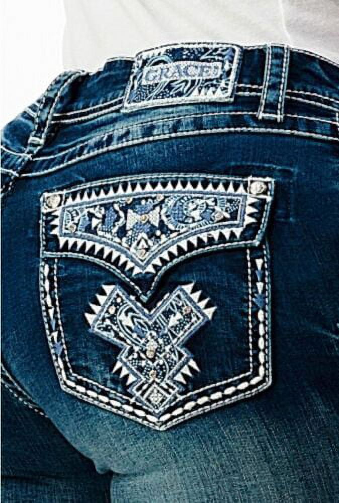 Grace In La Womens Aztec Embroidered Faux Flap Pockets Bootcut Stretch Jeans 25 1232