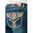 thumbnail image 1 of Grace in LA Women's Aztec Embroidered Faux Pocket Embellish Bootcut Jeans (25, Blue Stonewashed), 1 of 3