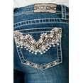 thumbnail image 1 of Grace in LA Women's Aztec Embroidered Pockets Distressed Stretch Bootcut Jeans (25, Blue Stonewashed), 1 of 3