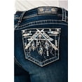 thumbnail image 1 of Grace in LA Women's Aztec Feather Embroidered Distressed Stretch Bootcut Jeans (30, Blue), 1 of 3