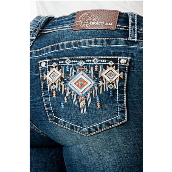 Grace in LA Women's Aztec Western Embroidered Skinny Fit Stretch Jeans (28, Blue)