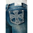 thumbnail image 1 of Grace in LA Women's Cross Embroidered Embellished Pocket Bootcut Stretch Jeans (33, Blue), 1 of 3