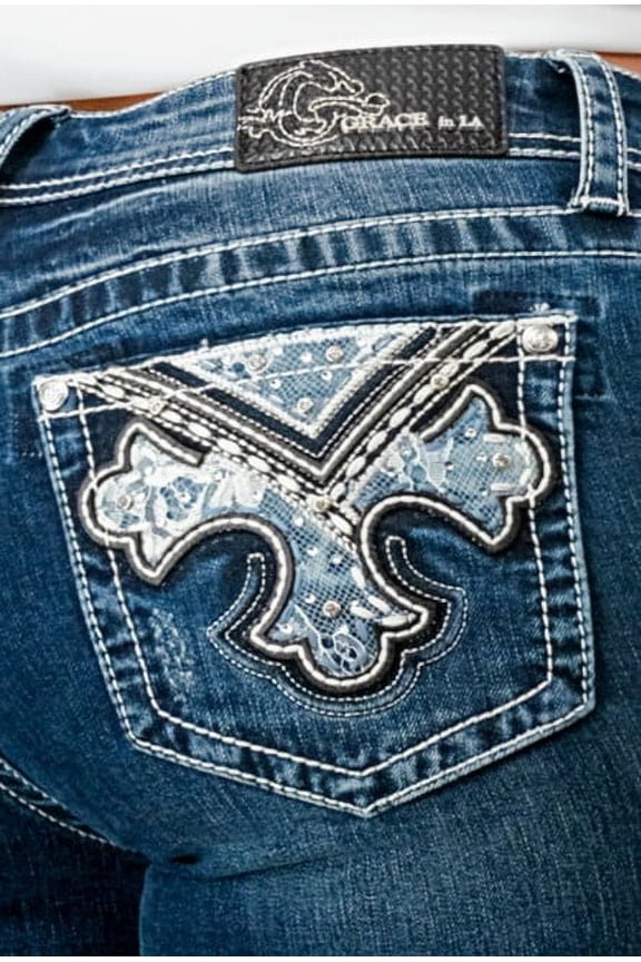 Women's Cross Embroidered Pockets Stretch Bootcut Jeans (29, Blue)