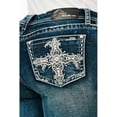 thumbnail image 1 of Grace in LA Women's Cross Embroidered Rhinestones Stretch Bootcut Jeans (25, Blue), 1 of 3