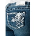 thumbnail image 1 of Grace in LA Women's Feather Floral Embroidered Stonewashed Bootcut Stretch Jeans (33, Blue), 1 of 3