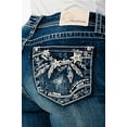 thumbnail image 1 of Grace in LA Women's Feather & Star Embroidered Distressed Bootcut Stretch Jeans (30), 1 of 3