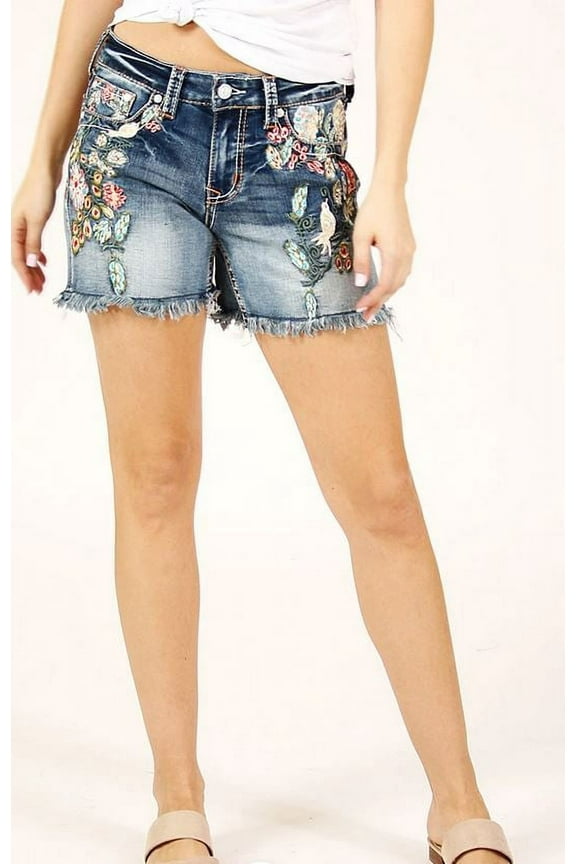 Women's Floral Embroidered Easy Fit Denim Shorts (31)