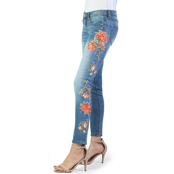 Grace in LA Women's Floral Embroidered Skinny Fit Stretch Jeans (26) Indigo